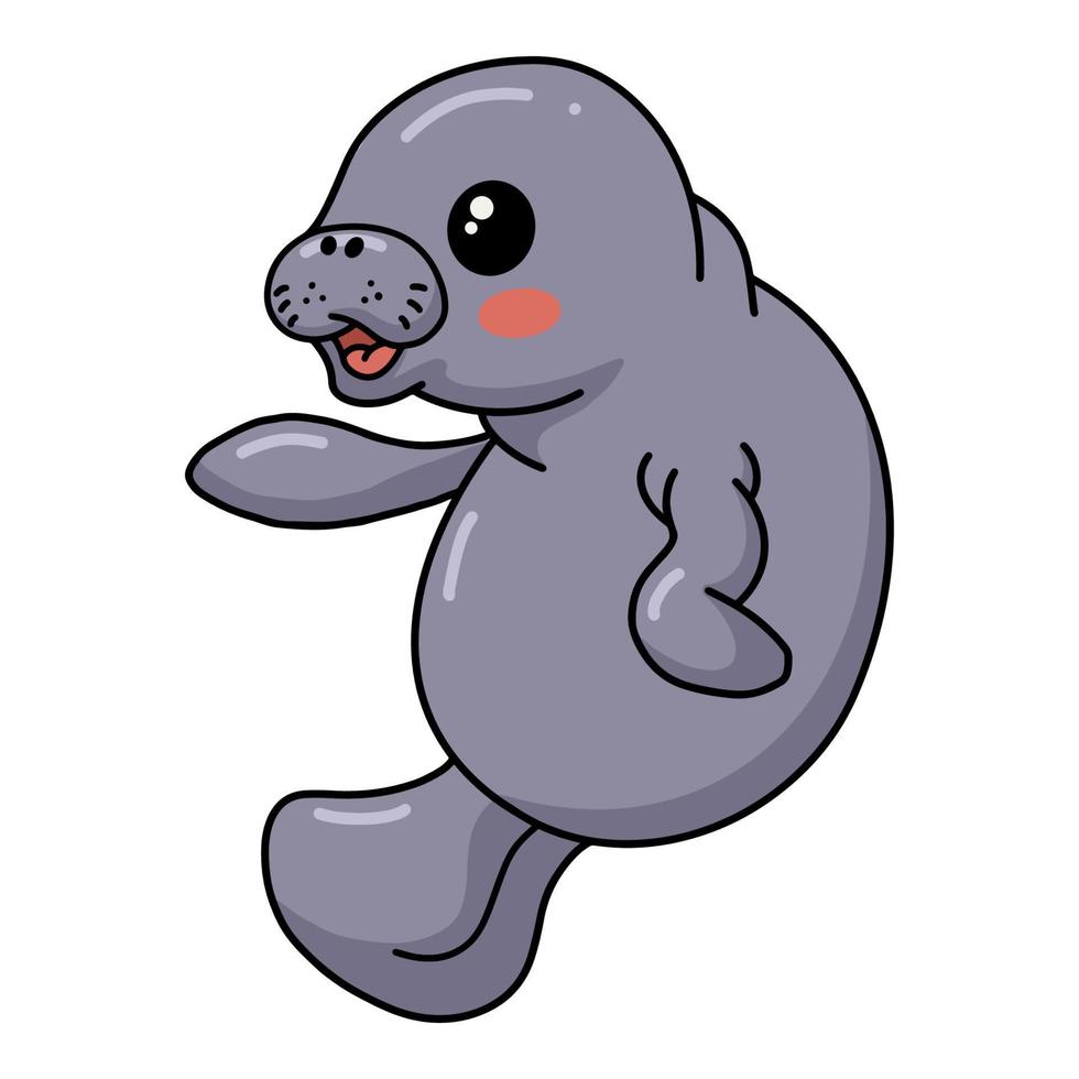 Cute baby manatee cartoon posing vector