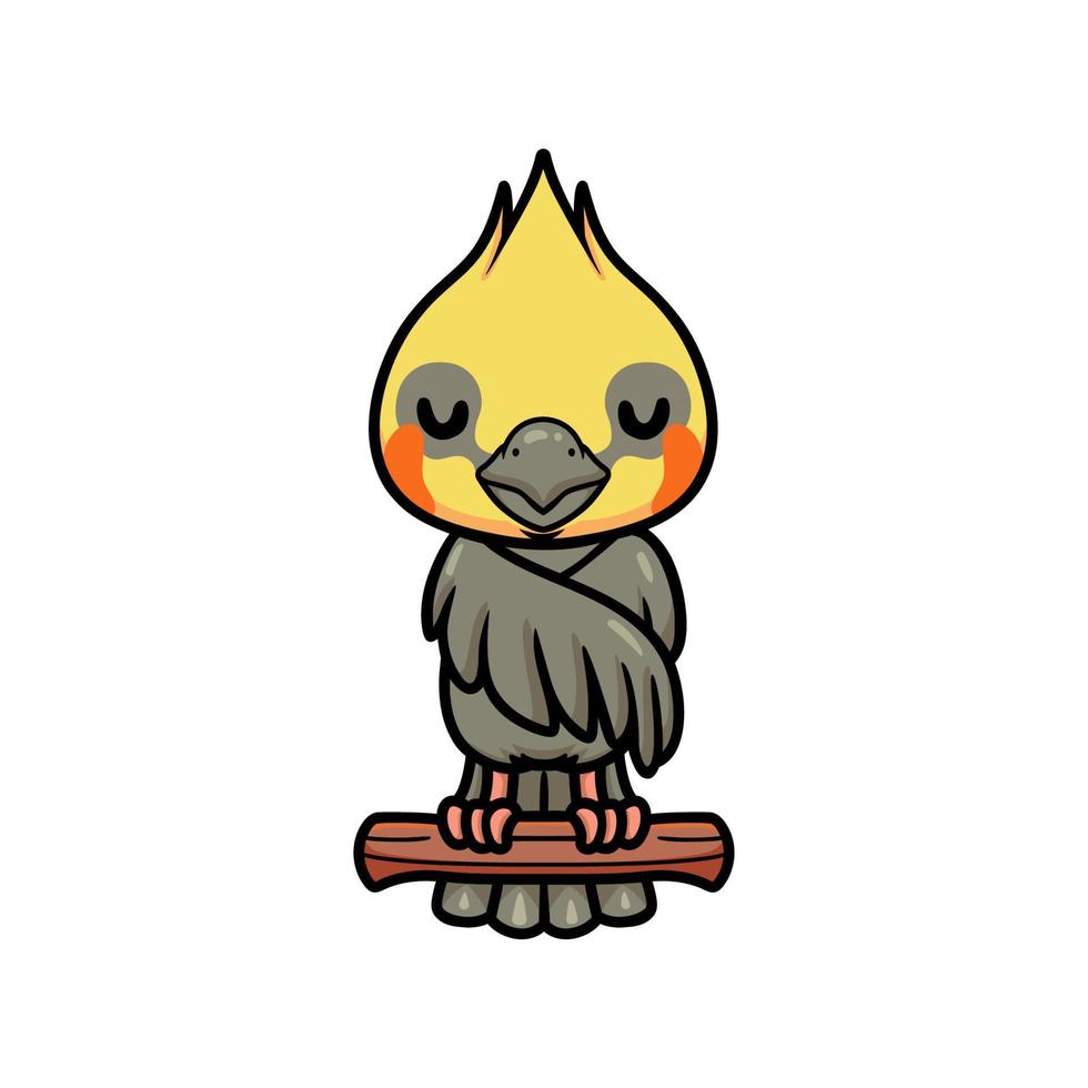 Cute little cockatoo cartoon on tree branch vector