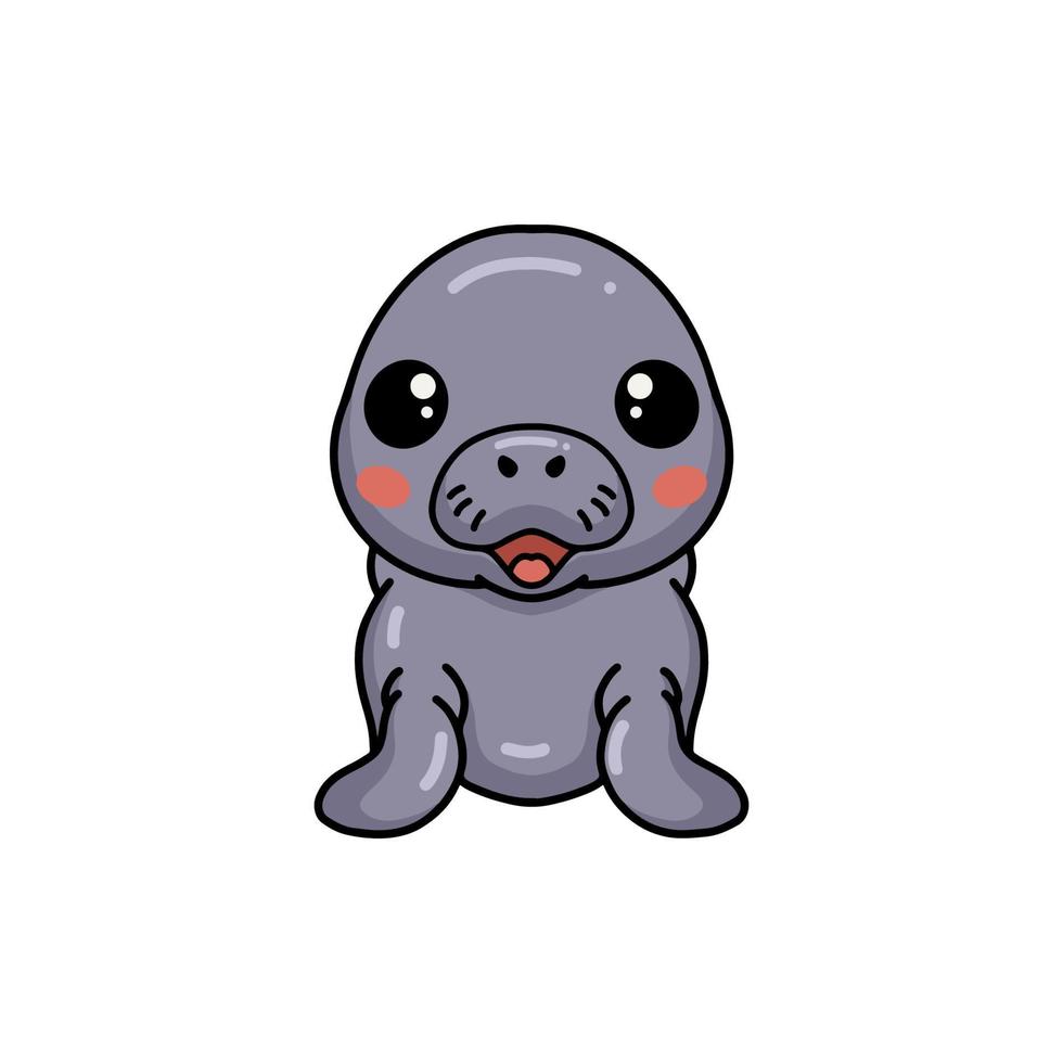 Cute baby manatee cartoon posing vector