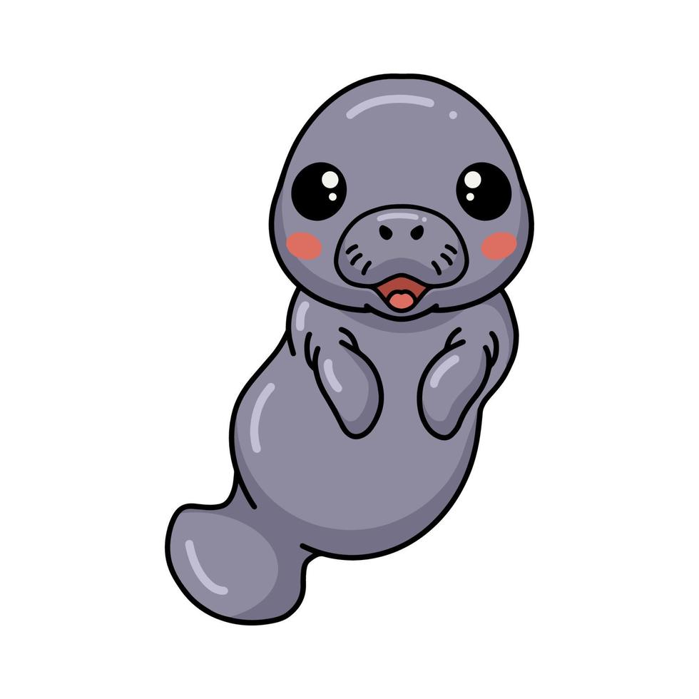 Cute baby manatee cartoon posing vector