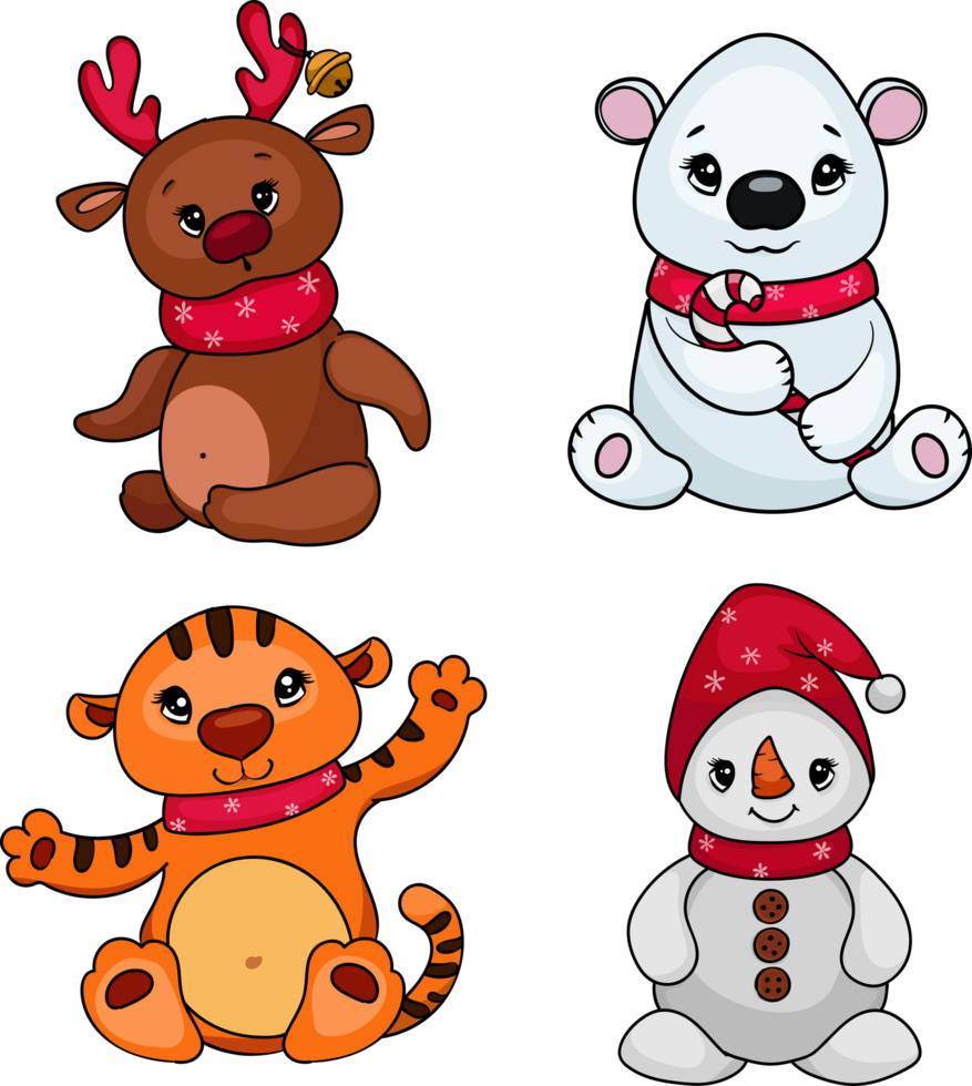 Free lindos personajes navideños: cachorro de tigre, cervatillo, muñeco de  nieve, oso blanco. ilustración en estilo de dibujos animados 12224861 PNG  with Transparent Background