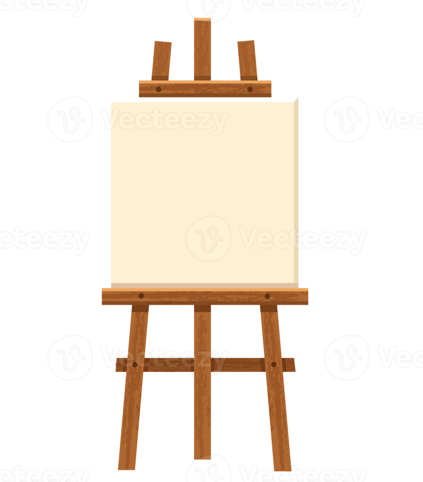 Wooden easel with blank canvas png