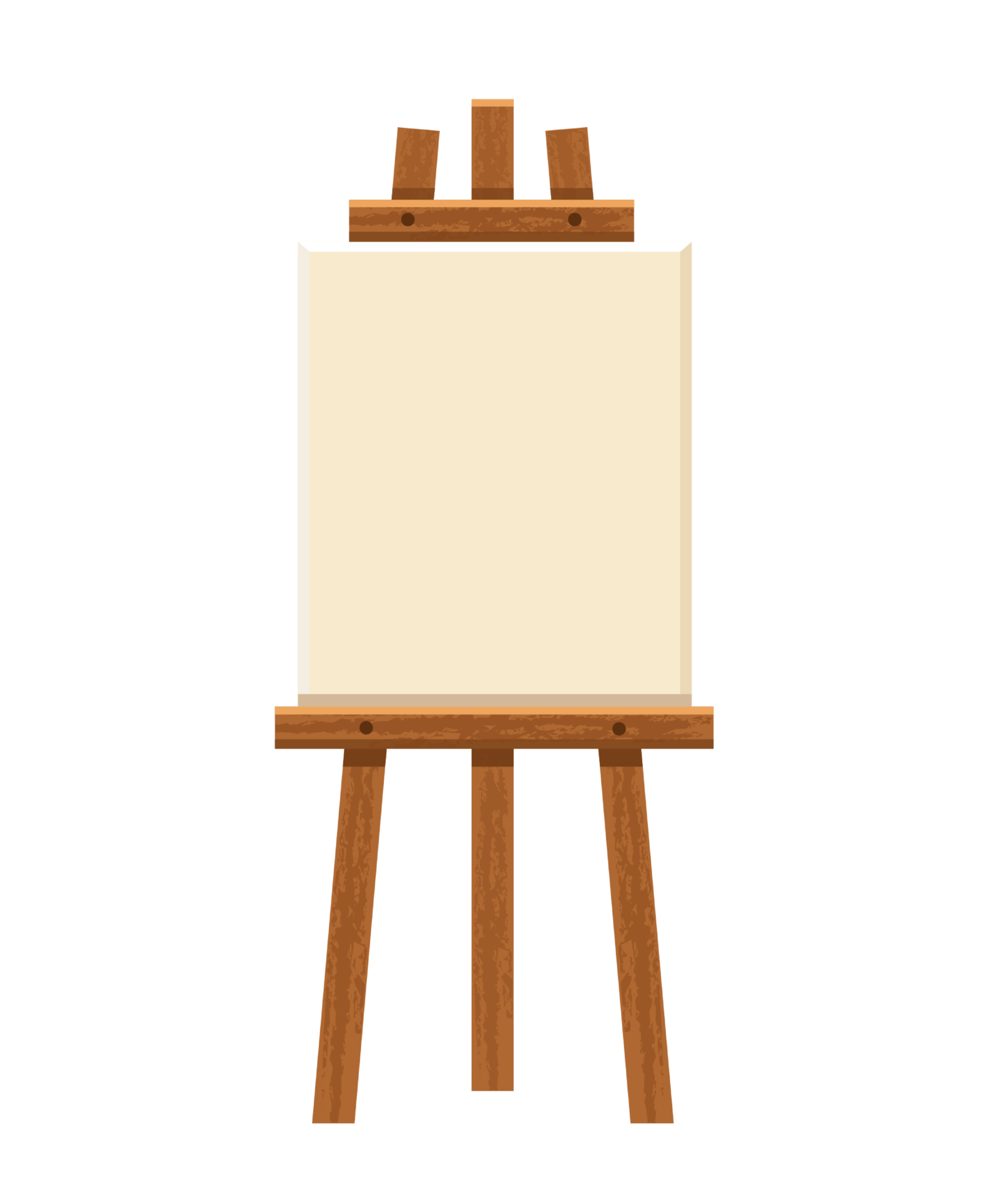 Blank canvas on a artist' easel. Blank art board and wooden easel isolated  on transparent background. Vector illustration. Stock Vector