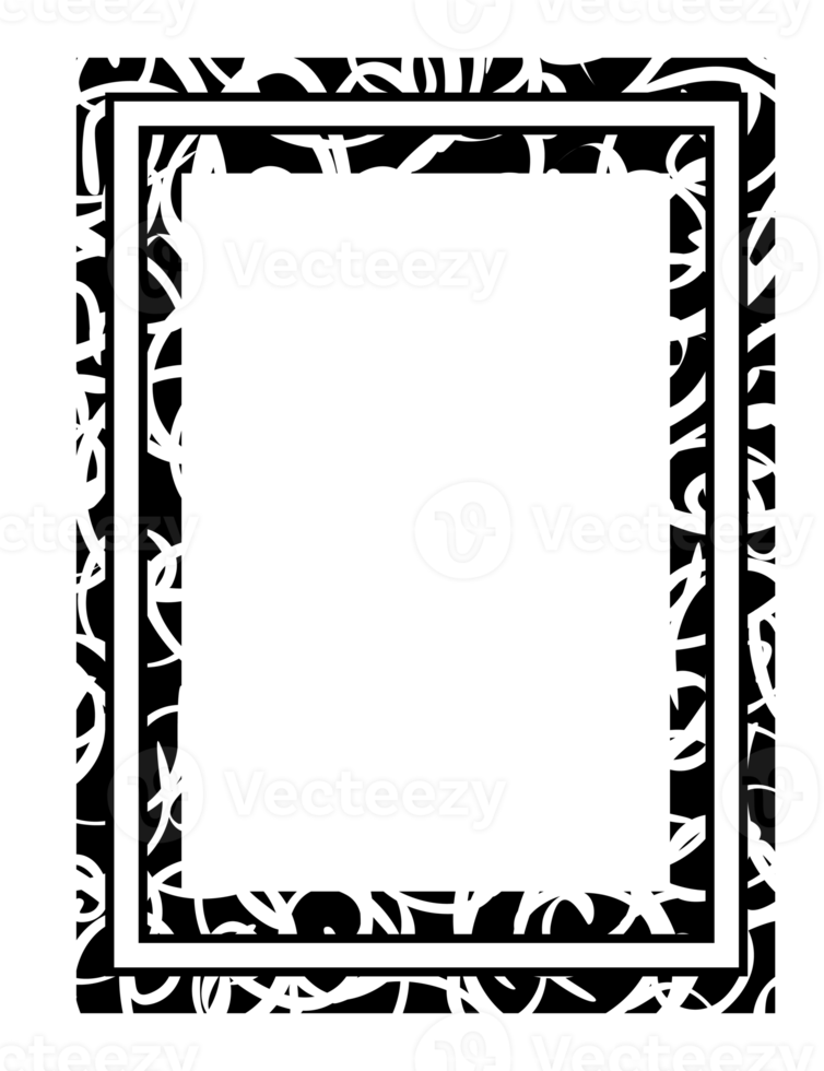 abstrakter rechteckiger Rahmen, schwarz und weiß, png mit transparentem Hintergrund.