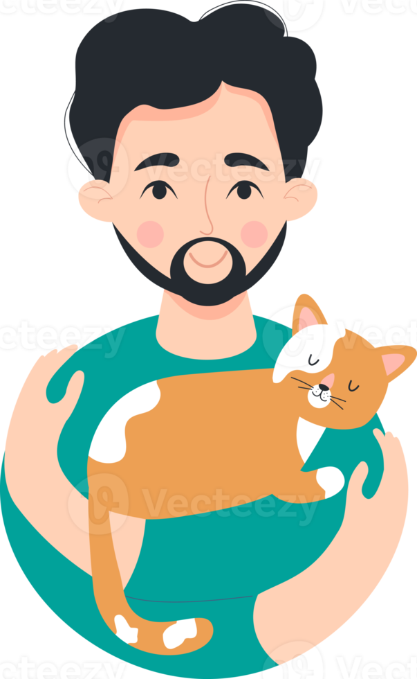 Happy cute man with cat png