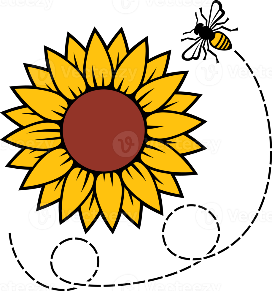 Sunflower and Flying Bee png