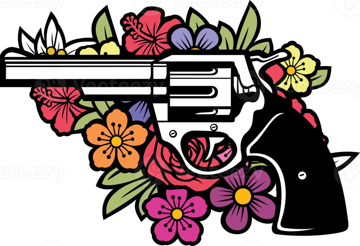 revolver en bloemen png