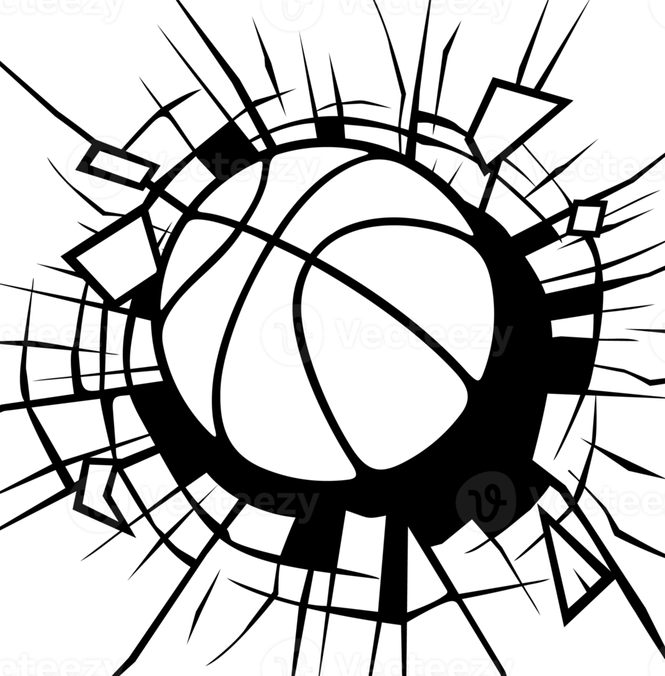 Smashing Basketball Ball Black and White png