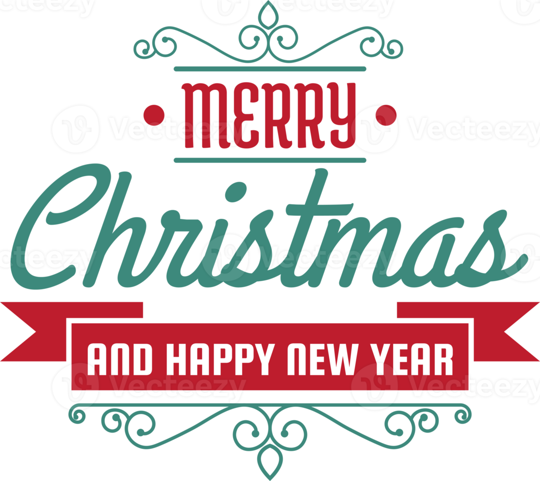 Merry Christmas and happy new year lettering and quote illustration png