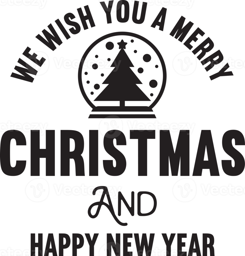 Merry Christmas and happy new year lettering and quote illustration png