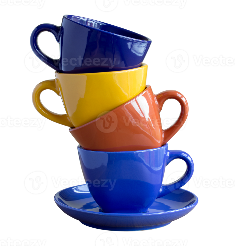stack of colorful coffee cups isolated with clipping path png