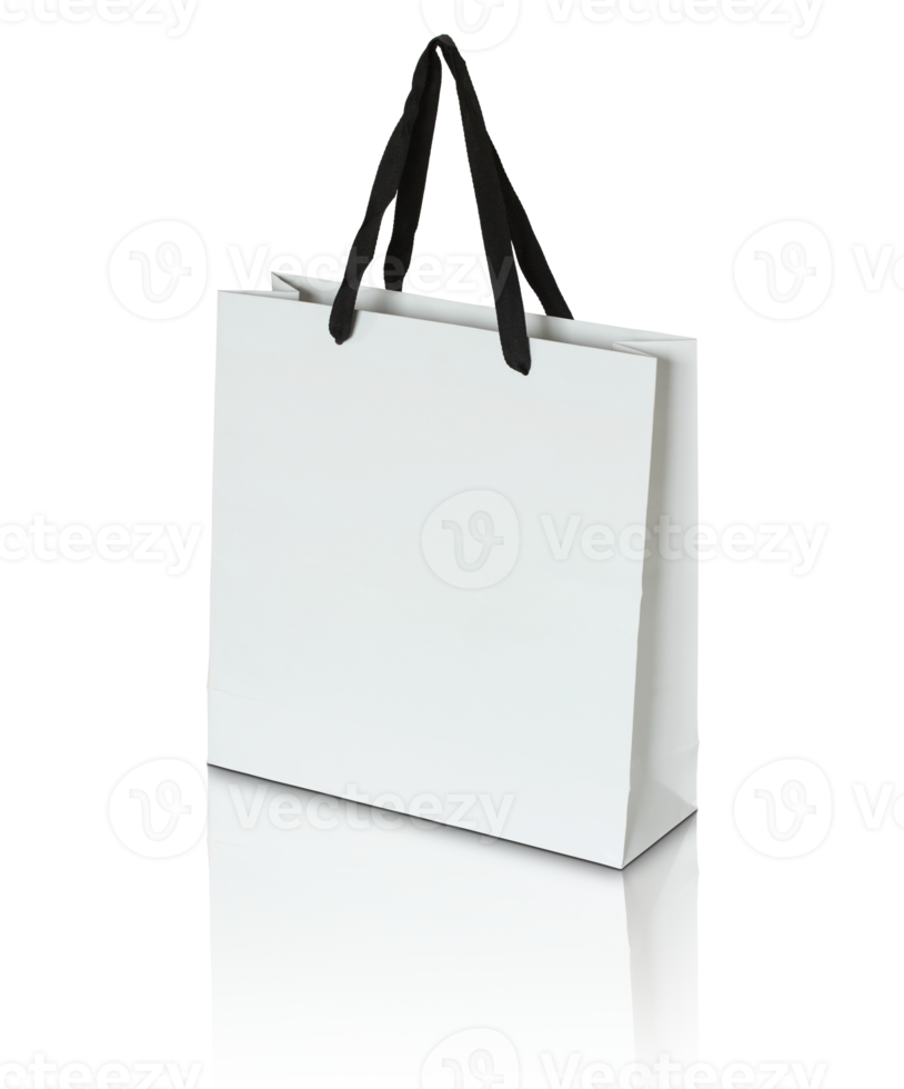 white paper bag isolated with reflect floor for mockup png
