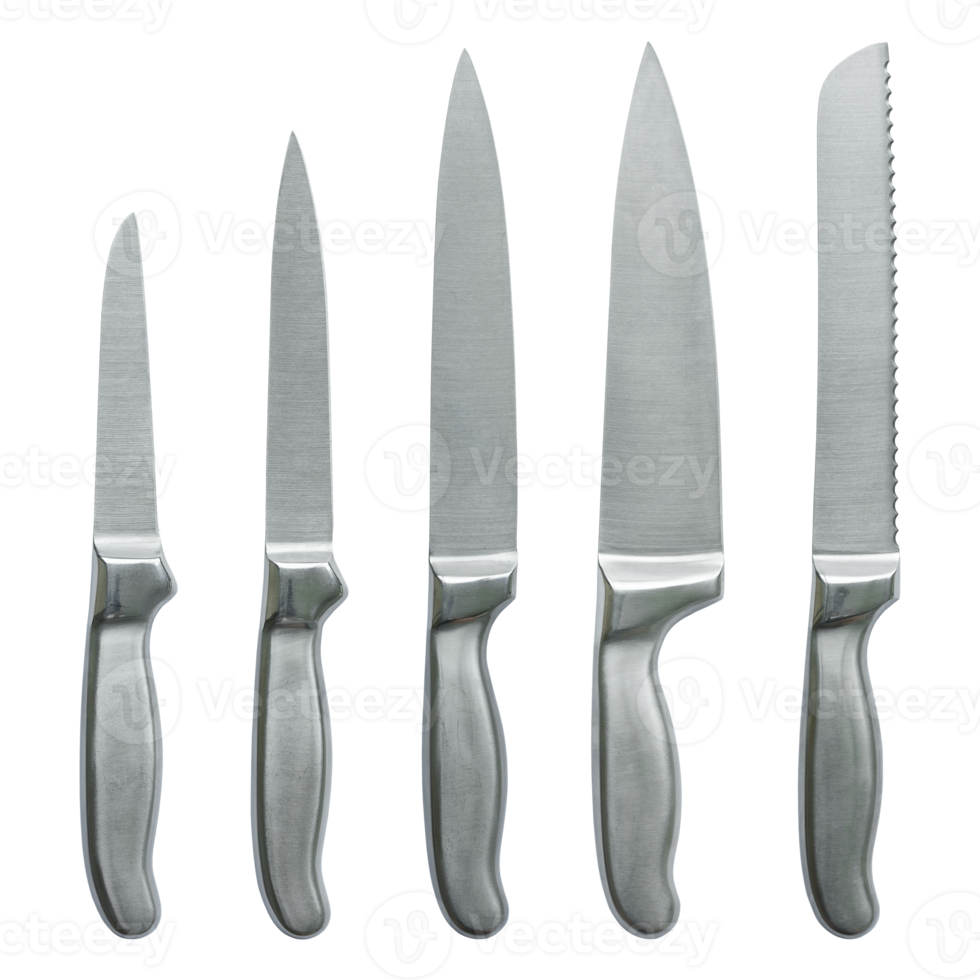 set of kitchen knifes isolated with clipping path png