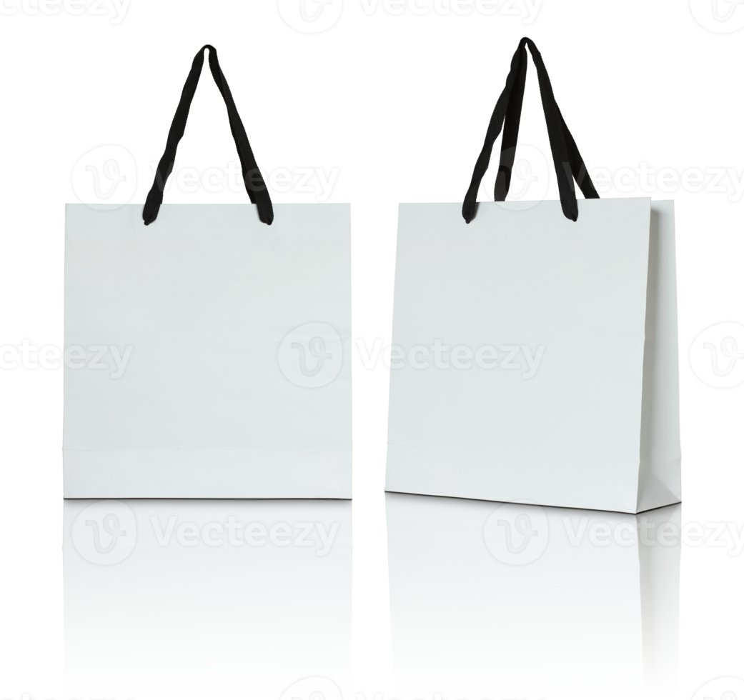 white paper bag isolated with reflect floor for mockup png