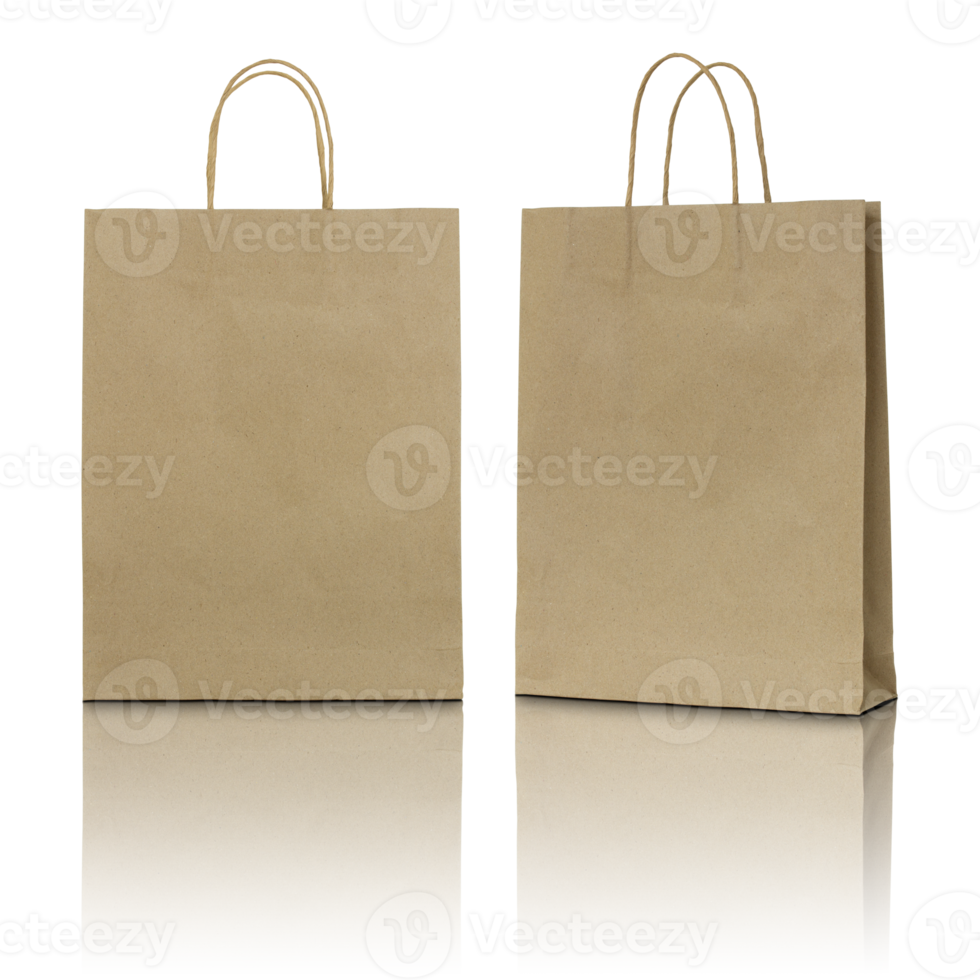 brown paper bag isolated with reflect floor for mockup png