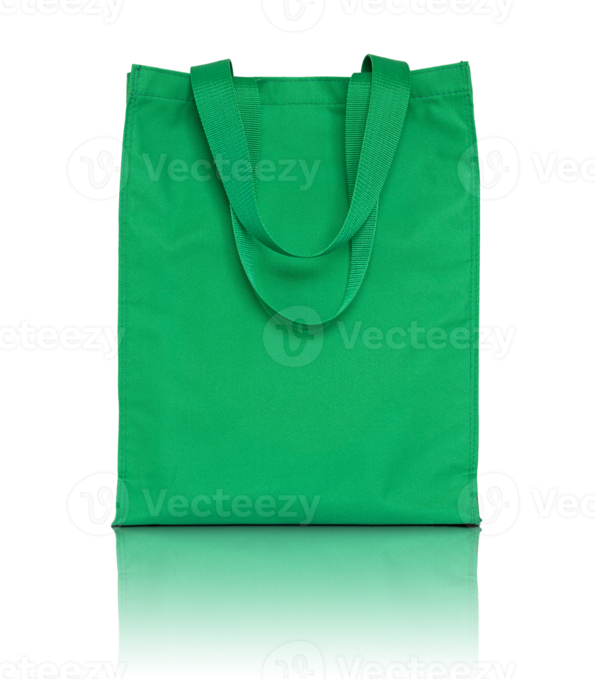 green shopping fabric bag isolated with reflect floor for mockup png