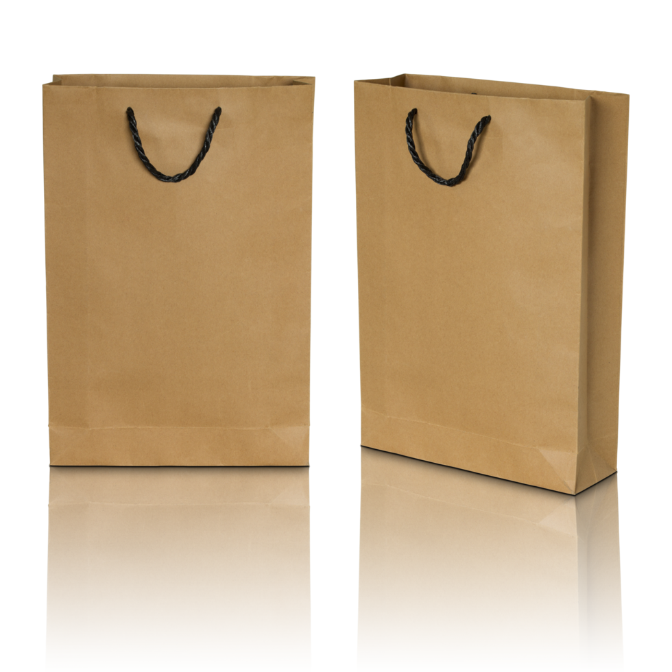 brown paper bag isolated with reflect floor for mockup png