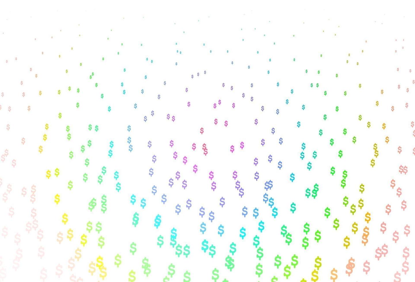 multicolor claro, textura vectorial del arco iris con símbolos financieros. vector