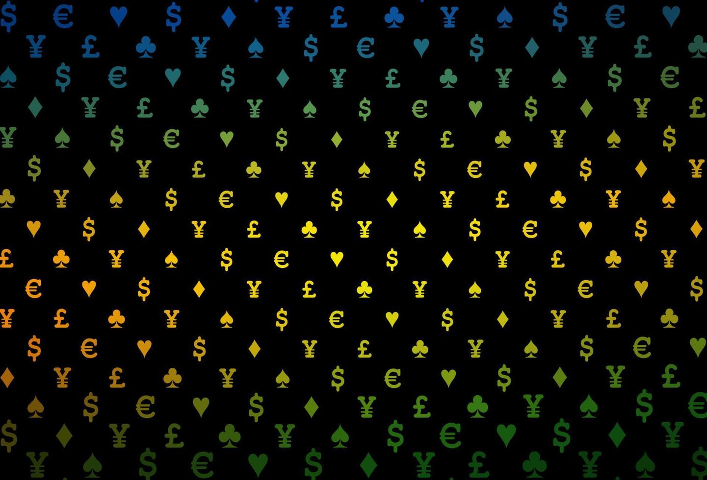 Dark multicolor, rainbow vector template with poker symbols.