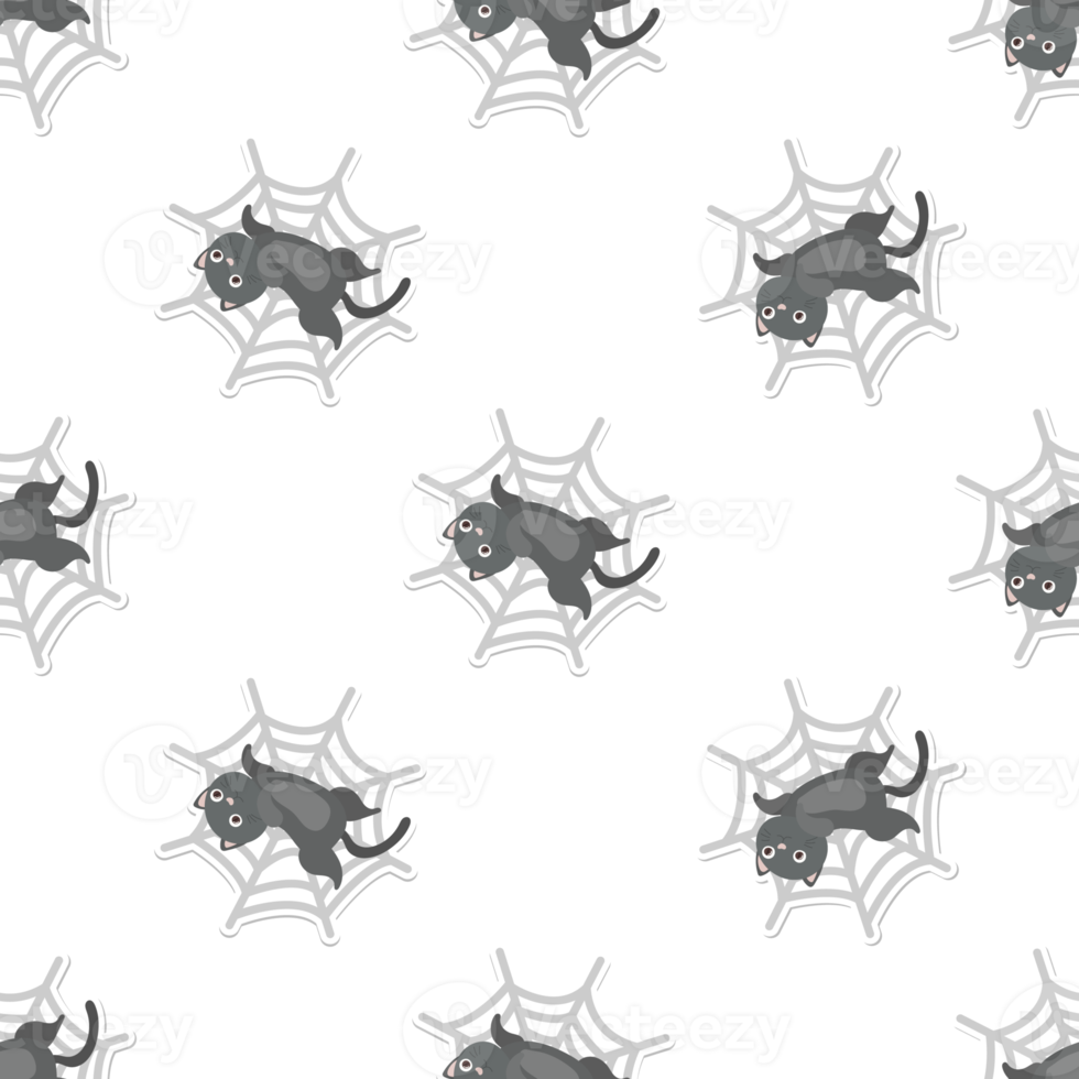 cat cartoon in Halloween seamless pattern png