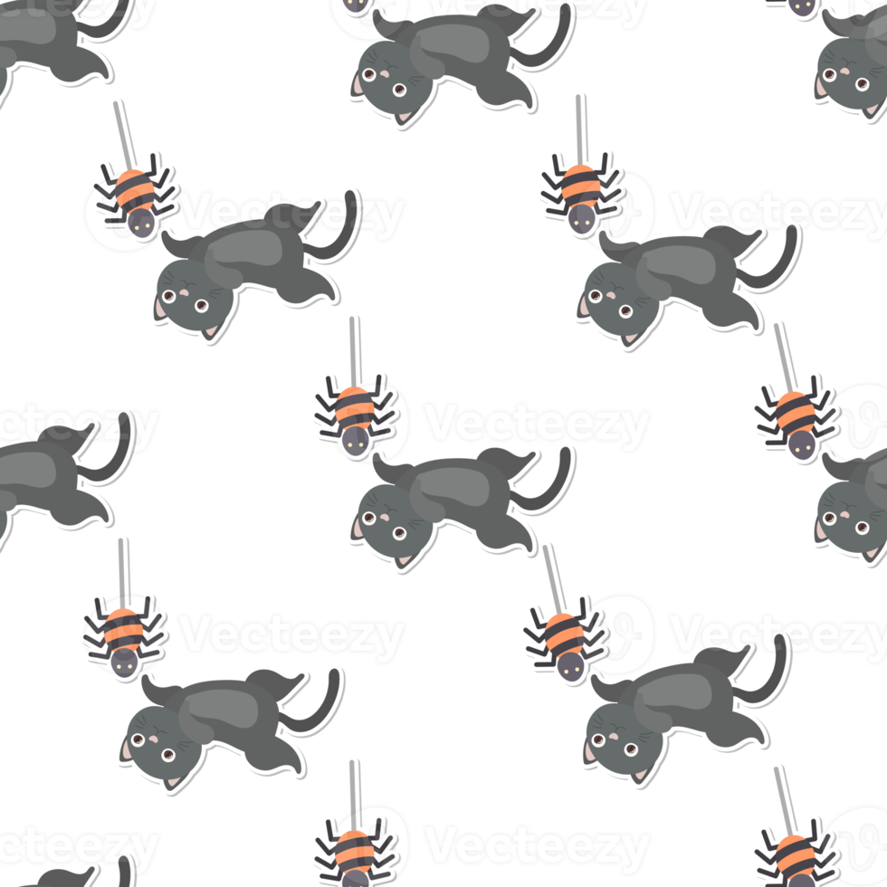 cat cartoon in Halloween seamless pattern png