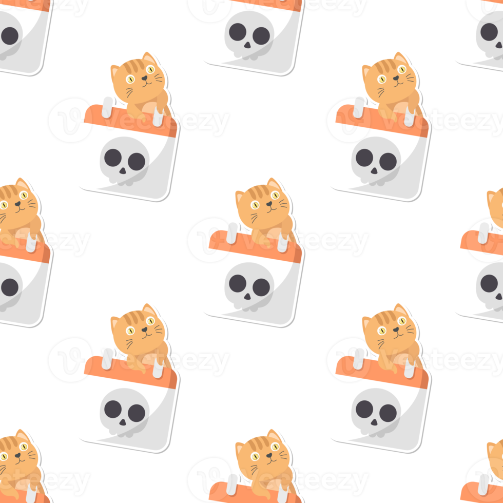 cat cartoon in Halloween seamless pattern png