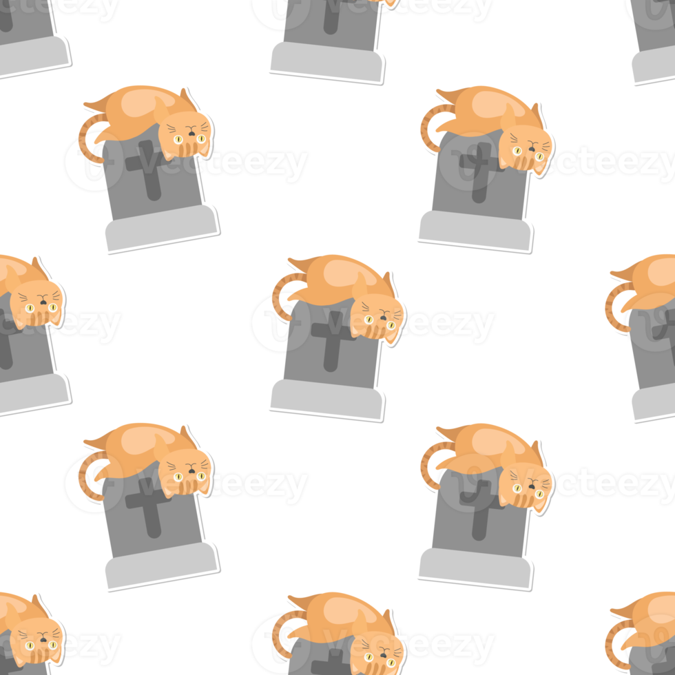 cat cartoon in Halloween seamless pattern png