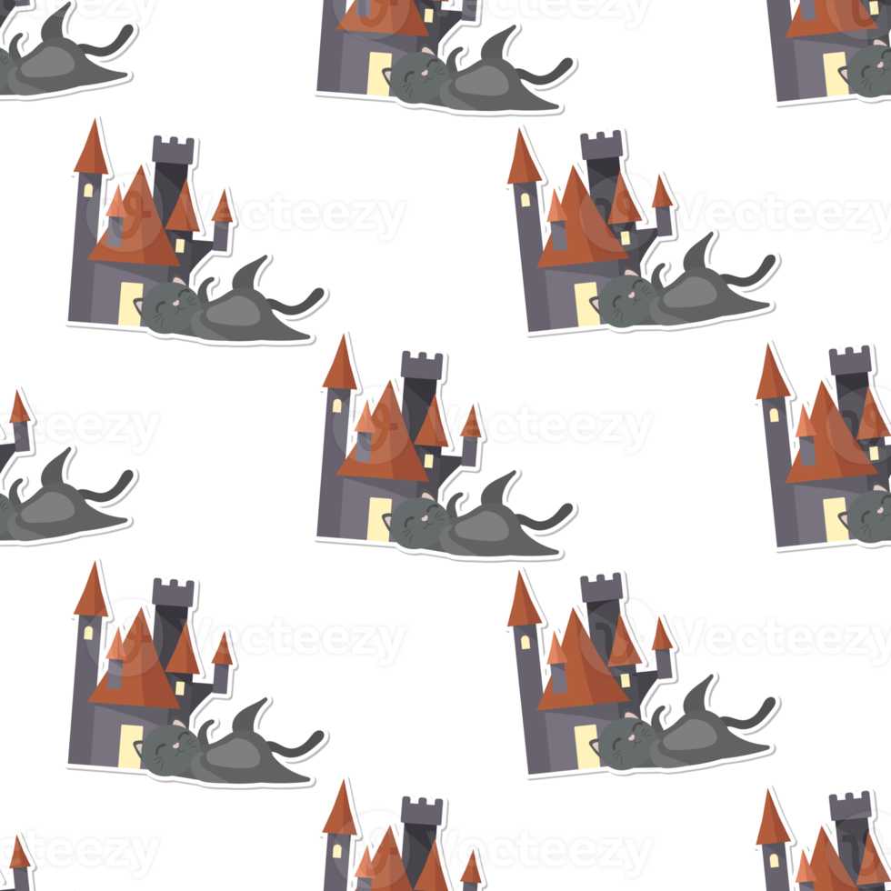 cat cartoon in Halloween seamless pattern png