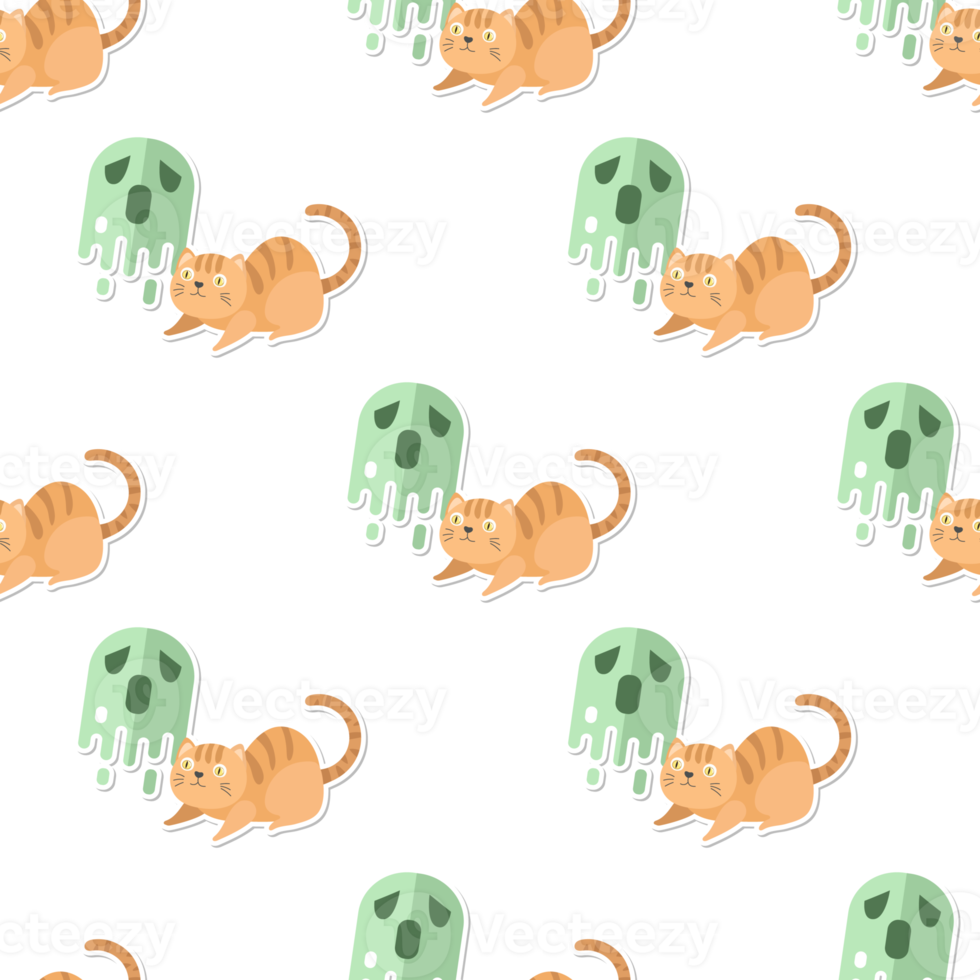 cat cartoon in Halloween seamless pattern png