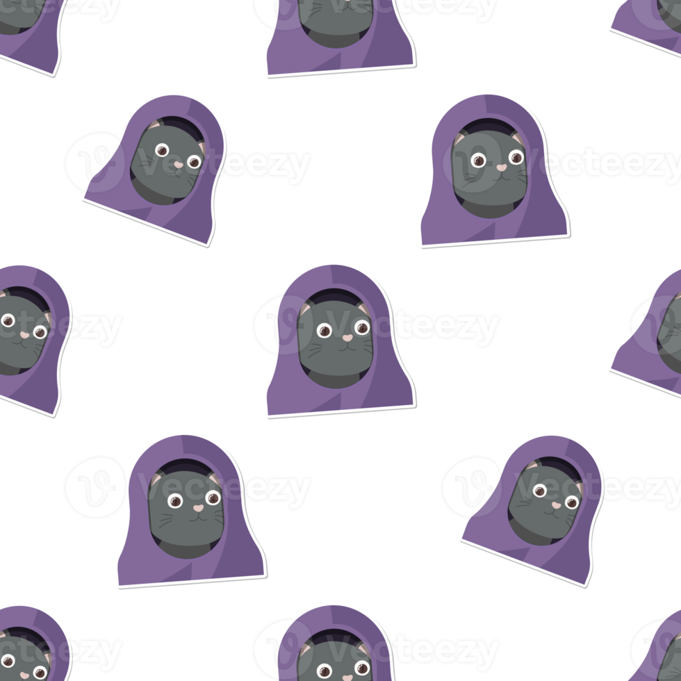 cat cartoon in Halloween seamless pattern png