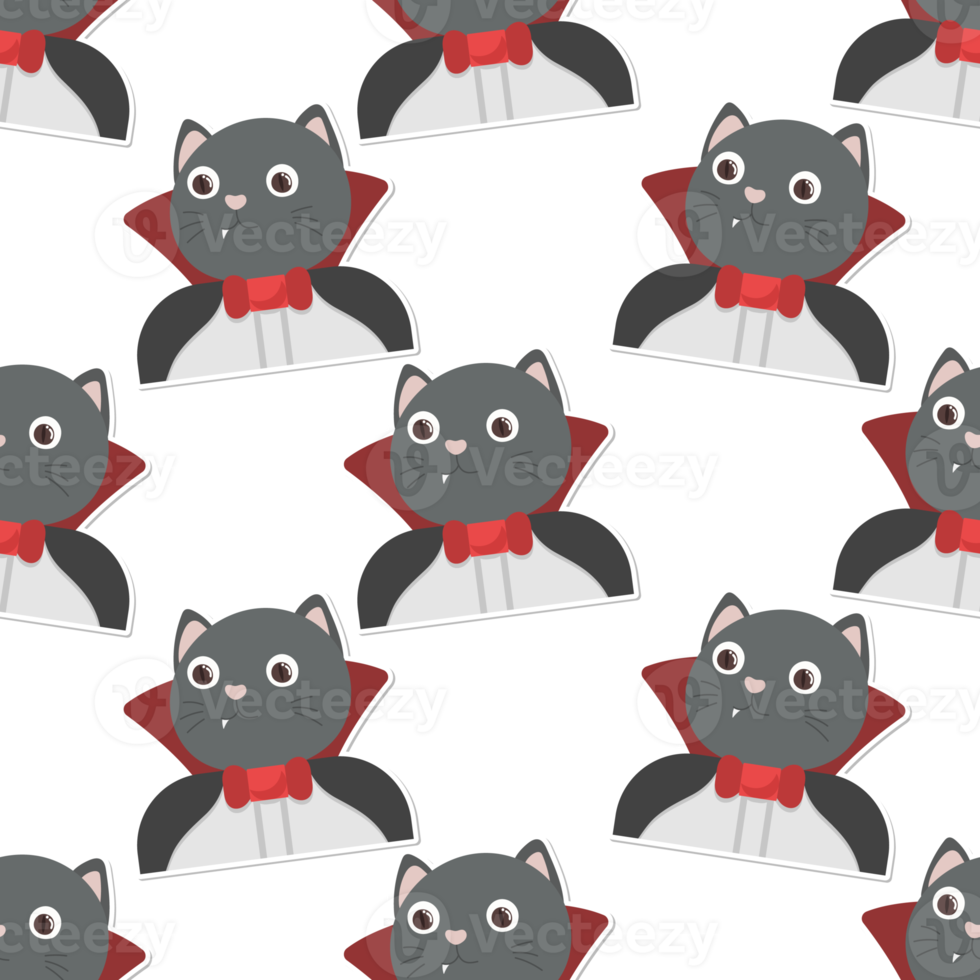 cat cartoon in Halloween seamless pattern png