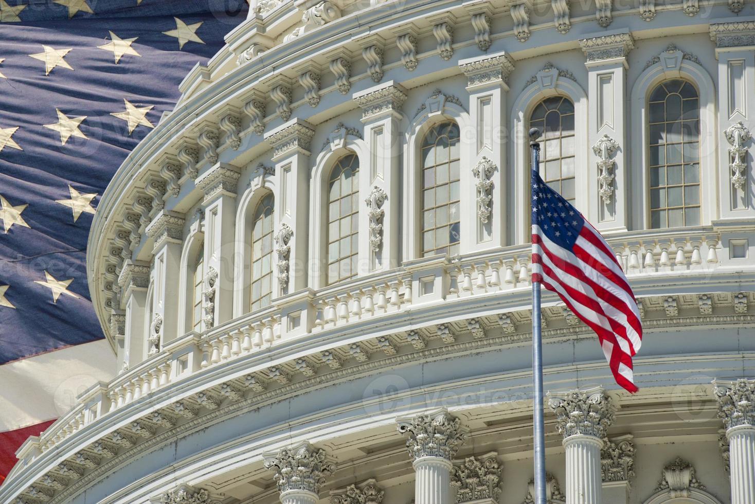 Washington DC Capitol detail with american flag photo