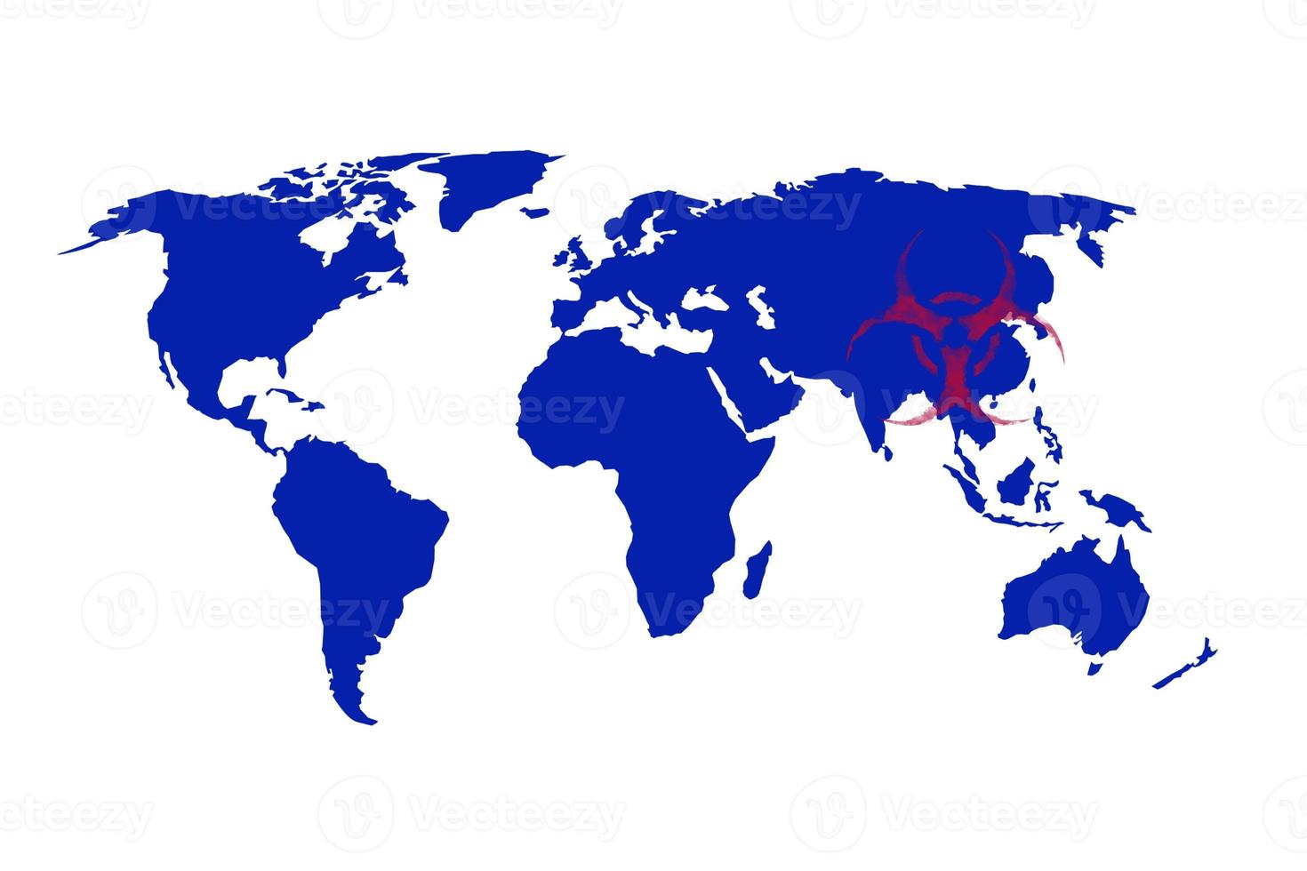 Coronavirus infection bio hazard world map on white photo