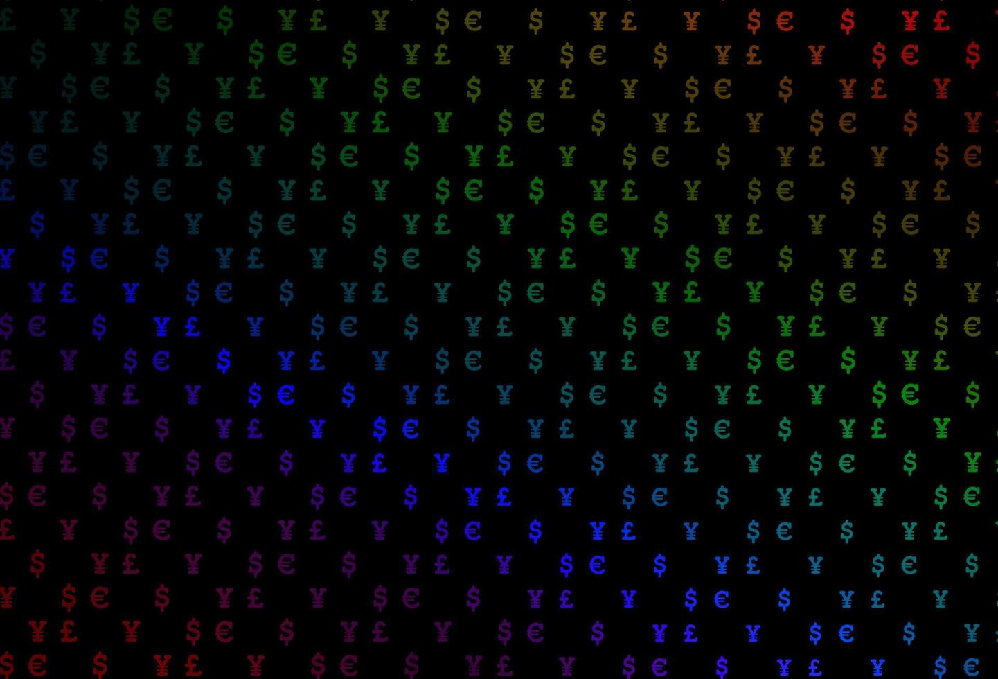 Dark multicolor, rainbow vector cover with EUR, USD, GBP, JPY.