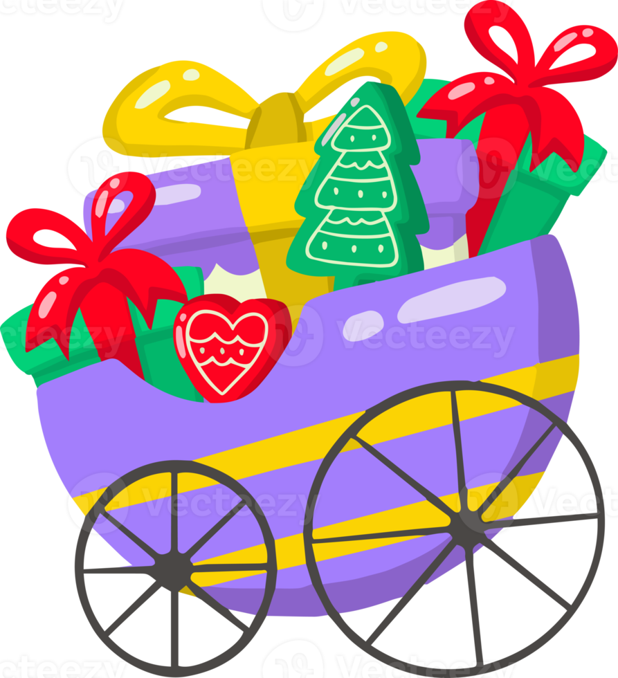 Hand Drawn Santa sleigh and gifts illustration png