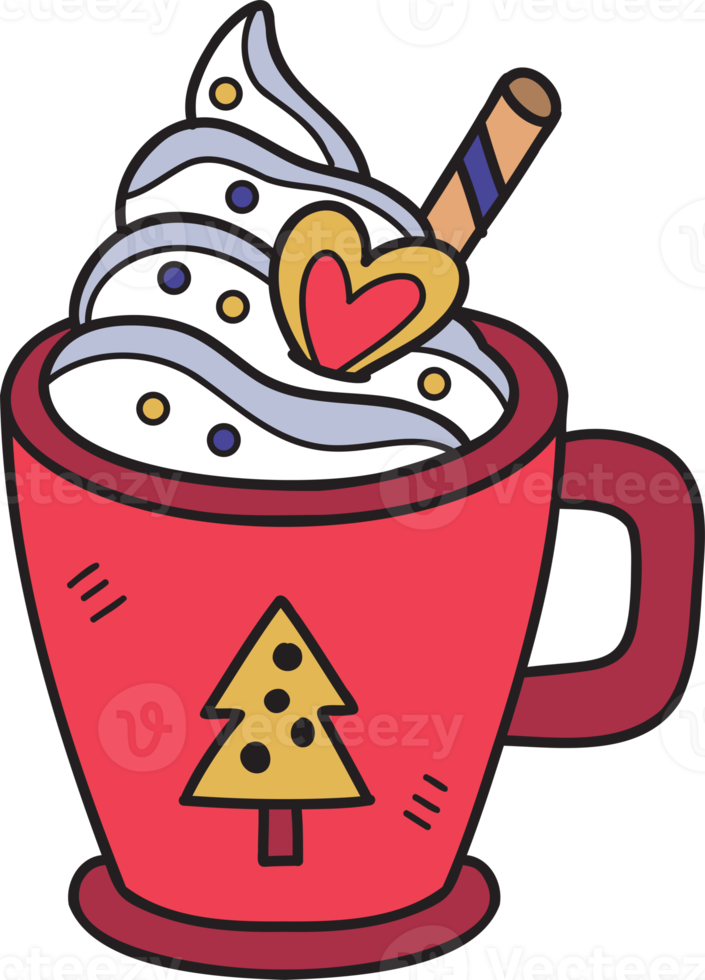 Hand Drawn Christmas Cocoa with marshmallows coffee mug illustration png