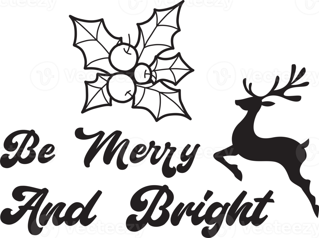 be merry and bright lettering and quote illustration png