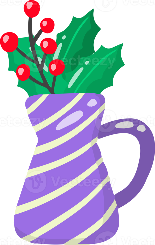 Hand Drawn Christmas flower jug illustration png