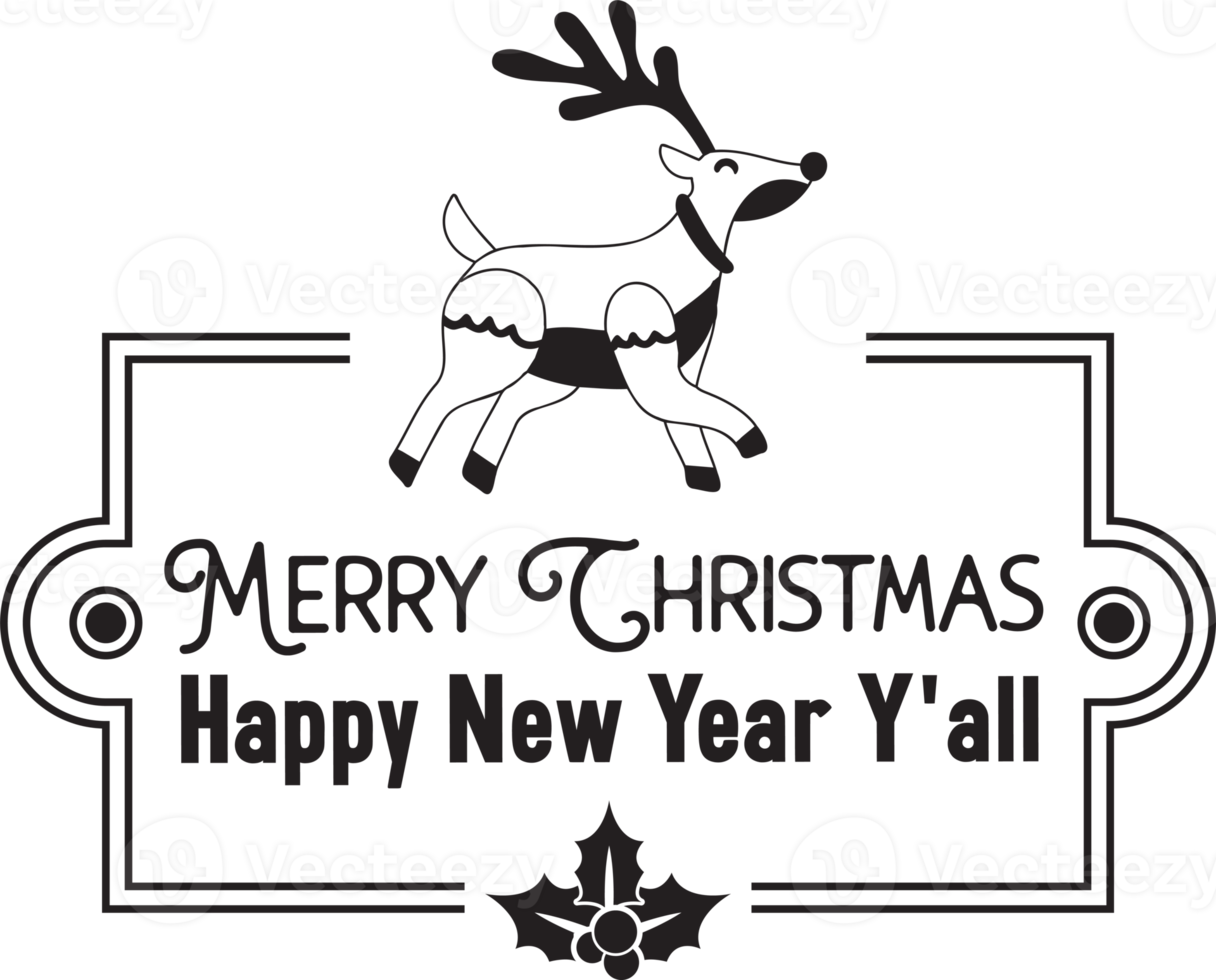 Merry Christmas and happy new year lettering and quote illustration png