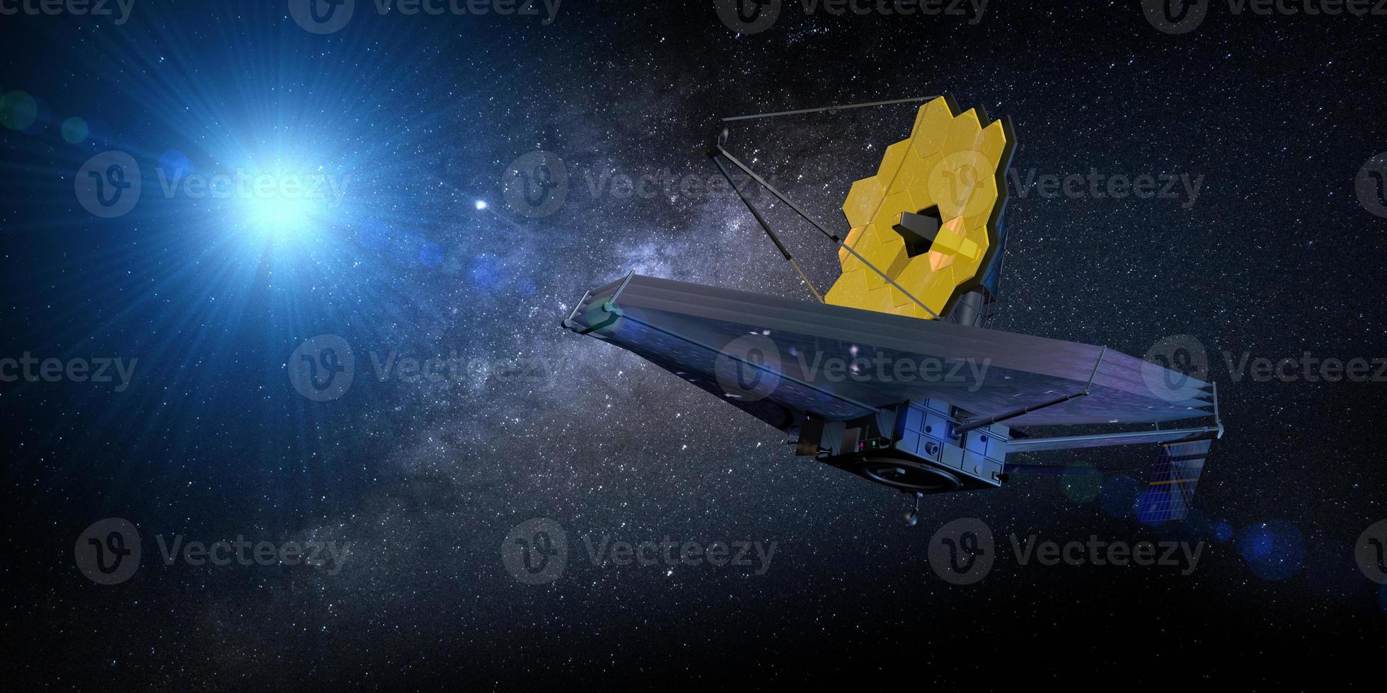 James Webb Space Telescope traveling and exploring deep space. 3D Illustration photo