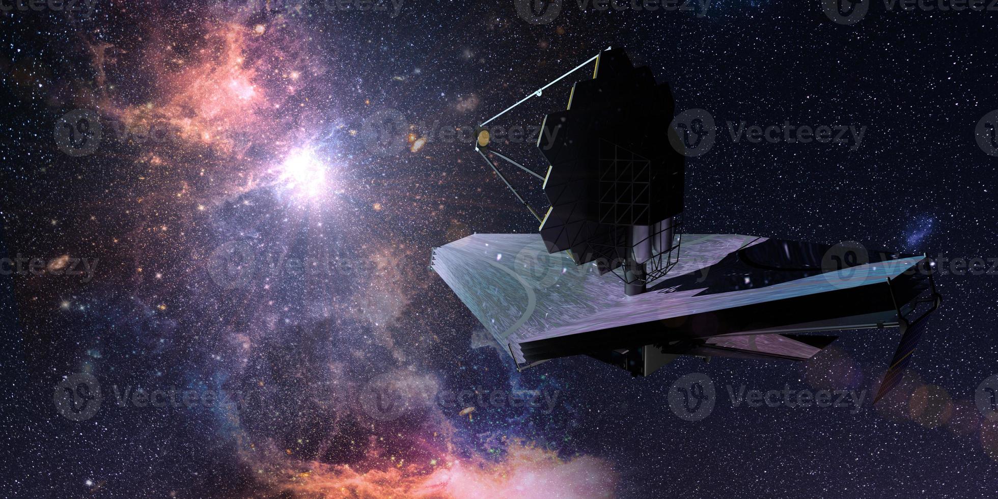James Webb Space Telescope traveling and exploring deep space. 3D Illustration photo