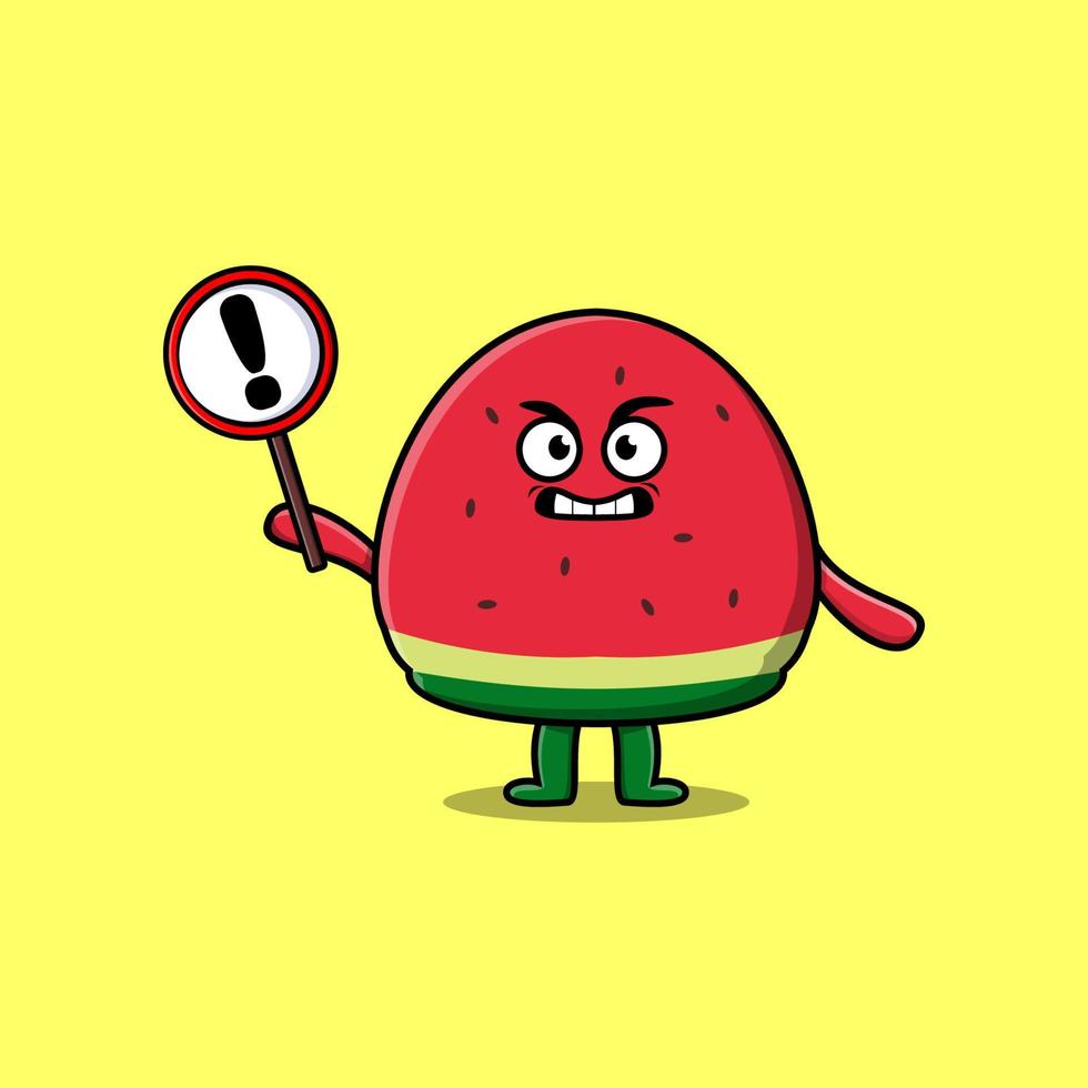 cartoon watermelon with exclamation sign board vector
