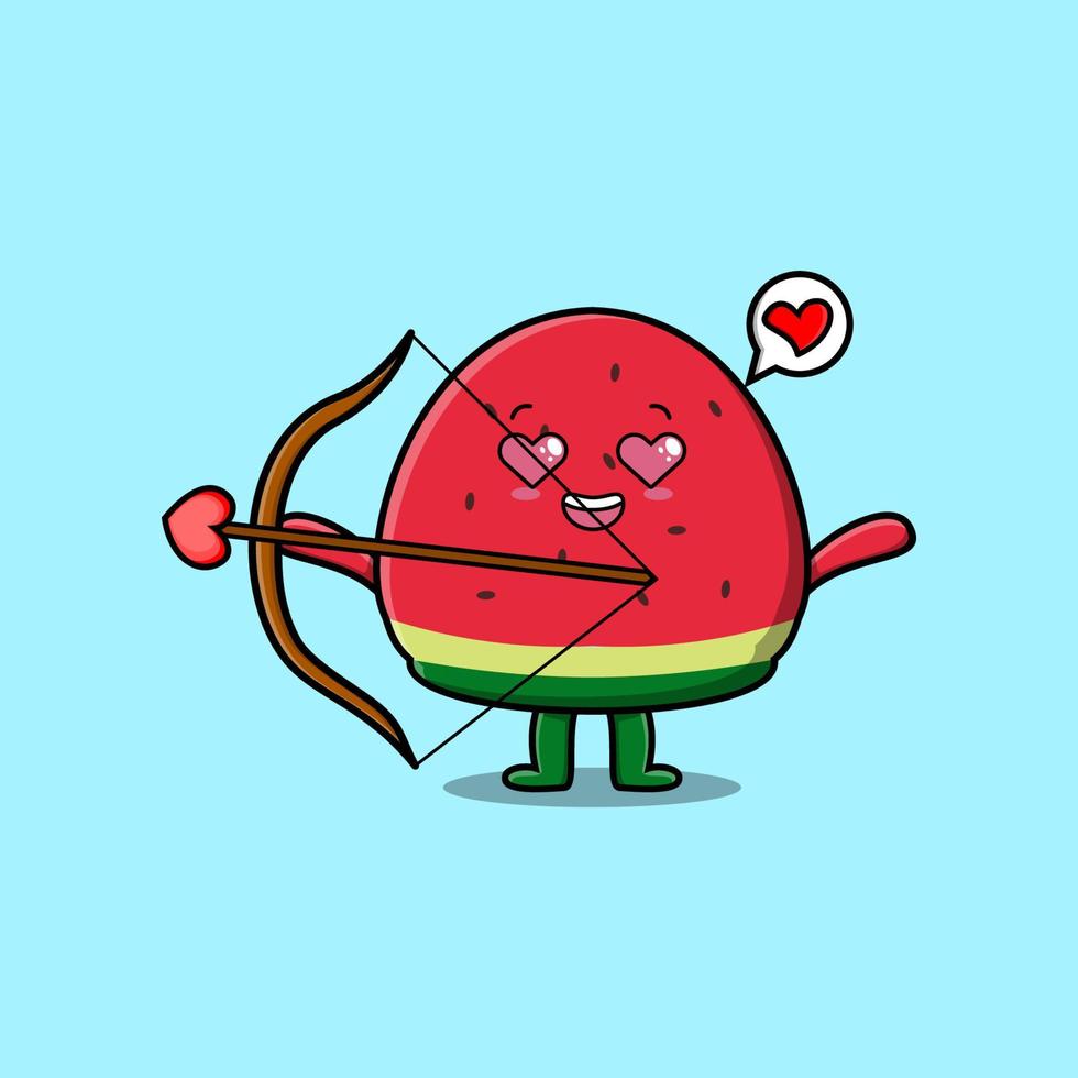 Cute cartoon mascot romantic cupid watermelon vector