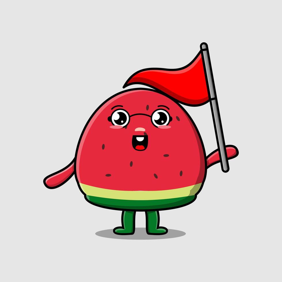 Cute cartoon watermelon holding triangle flag vector