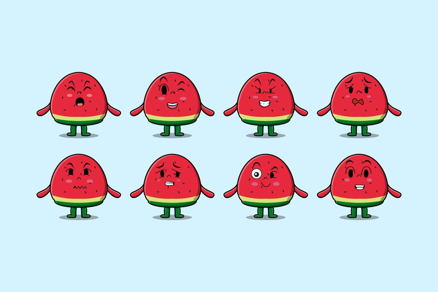 Set kawaii watermelon cartoon character expression vector