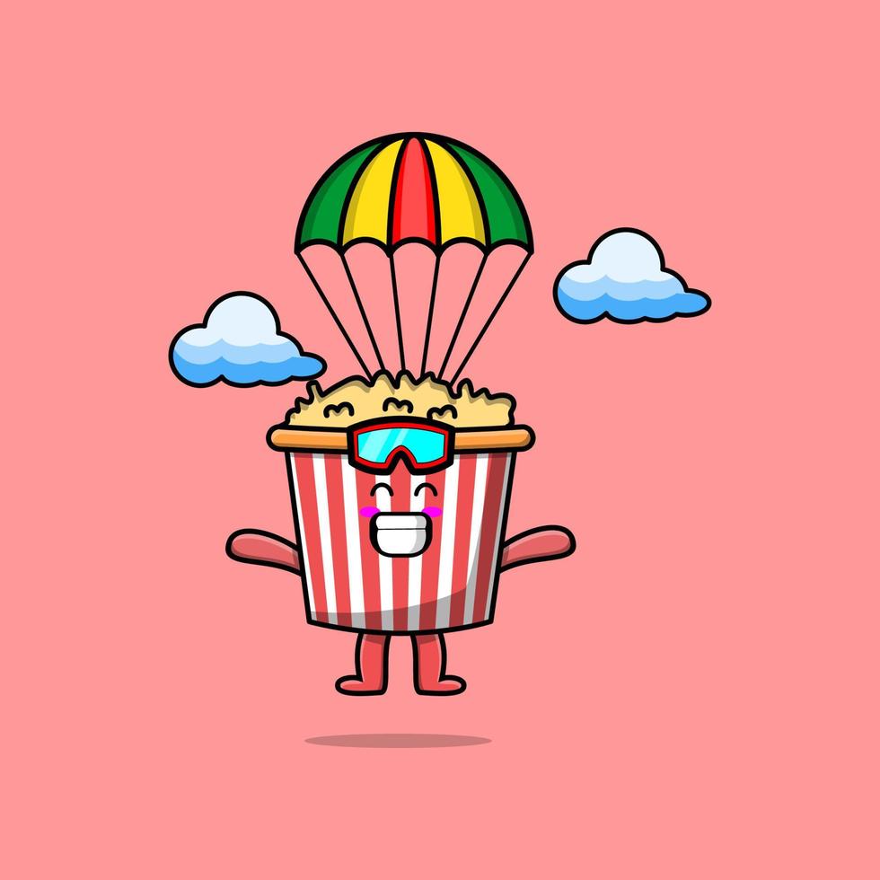 cartoon Popcorn is skydiving with parachute vector