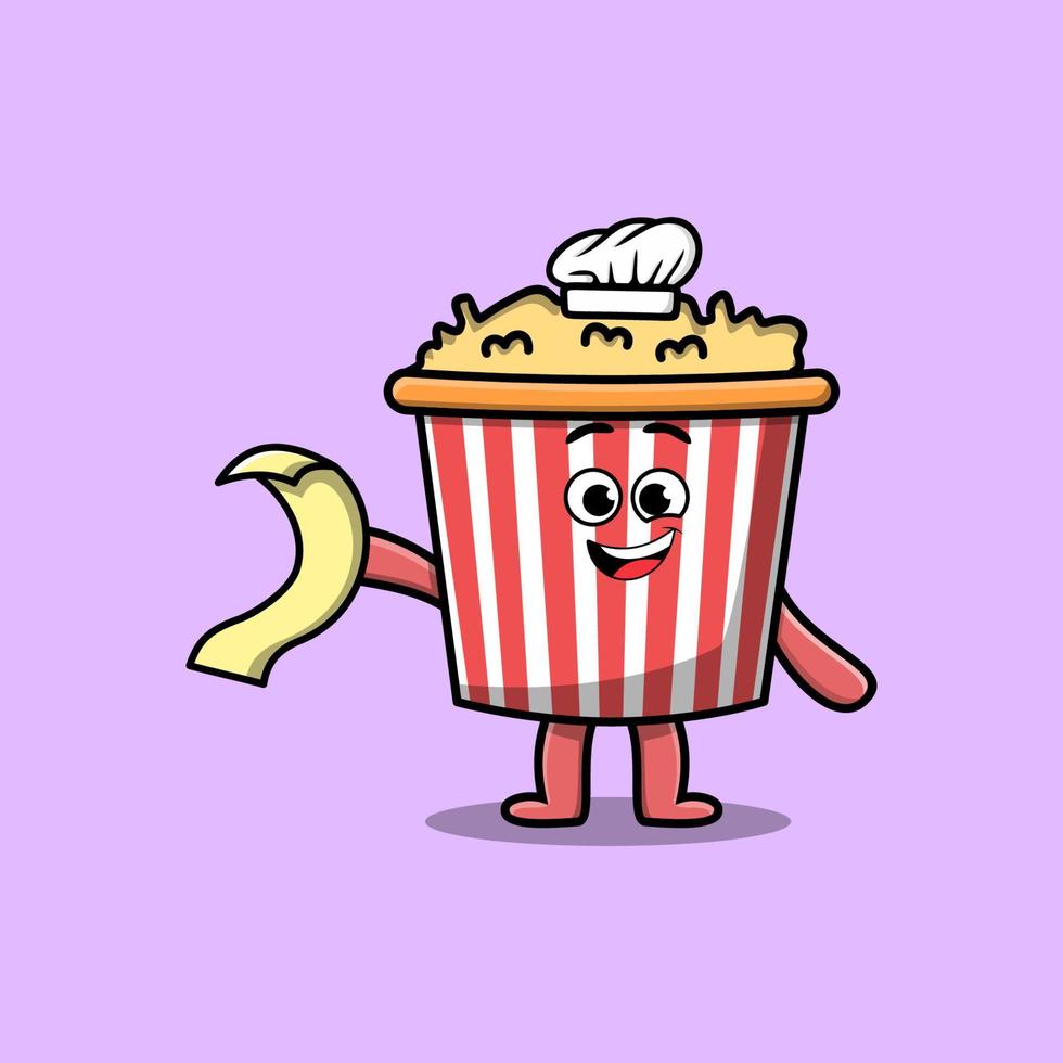 Cute cartoon Popcorn chef with menu in hand vector