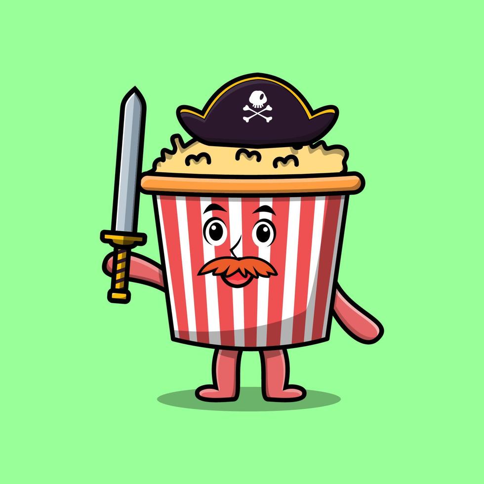 Pirata de palomitas de maíz de personaje de mascota de dibujos animados lindo vector