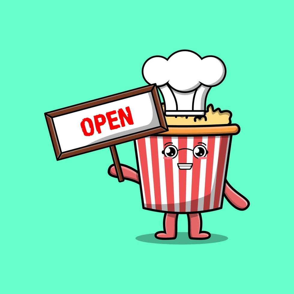 cartoon Popcorn holding open sign board designs vector