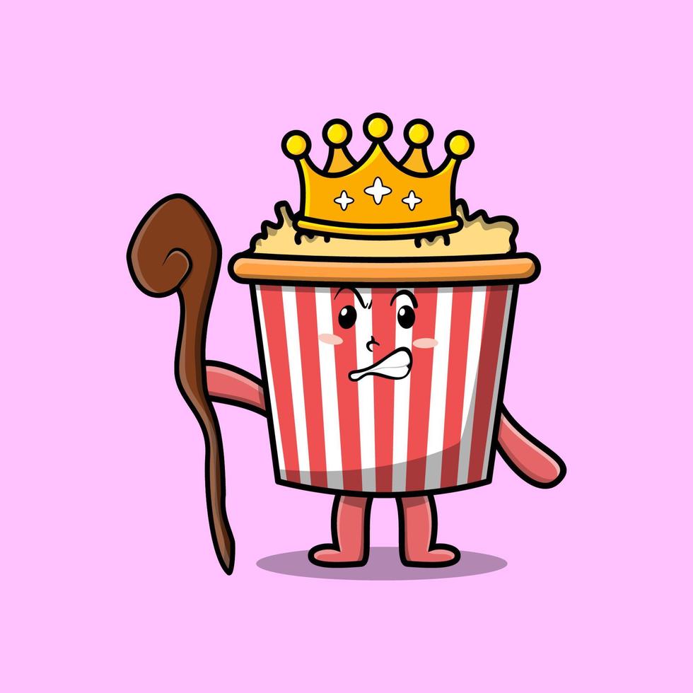 Cute cartoon Popcorn wise king with golden crown vector